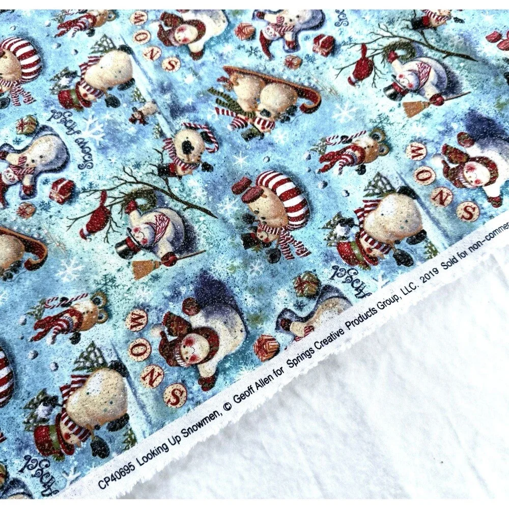 Looking Up Snowman Fabric Glitter CP40695 Springs Winter Xmas Christmas 1yd 33